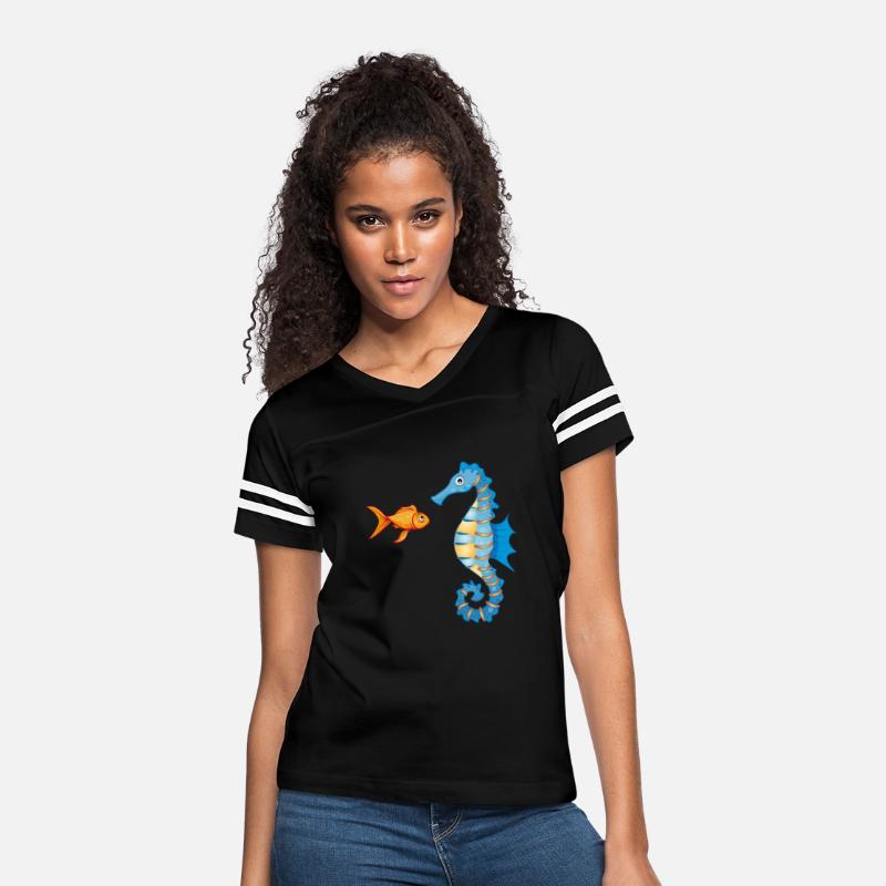 cute cartoon goldfish and seahorse