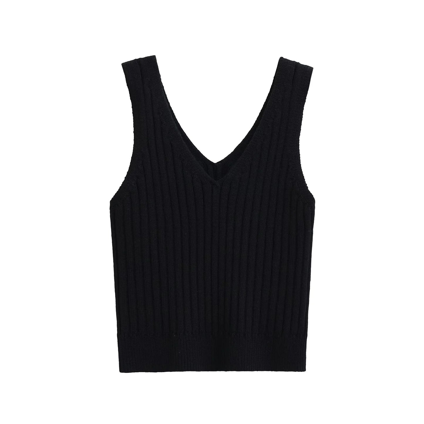 Deep V-neck knitted camisole vest