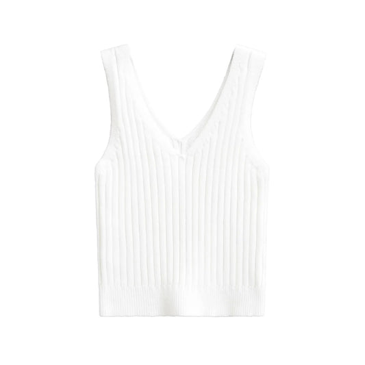 Deep V-neck knitted camisole vest