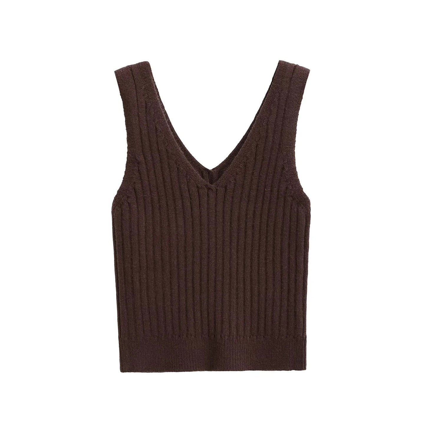 Deep V-neck knitted camisole vest