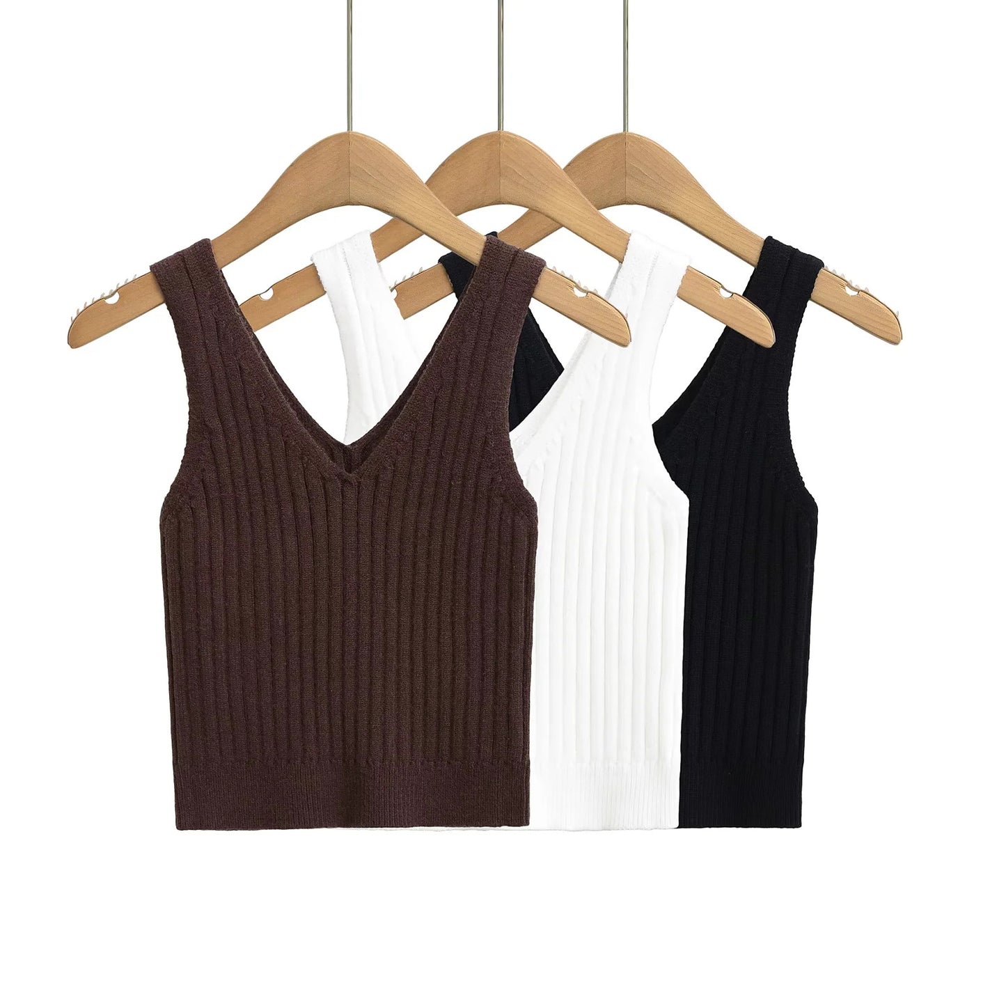 Deep V-neck knitted camisole vest