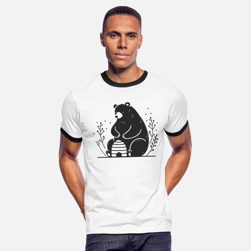 A gentle looking brown bear with a beehive