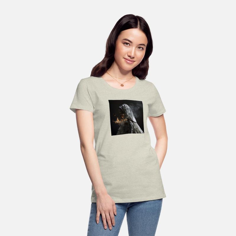 A woman in a white dress with smoke coming out