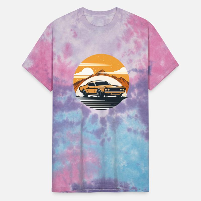 Classic muscle car roaring down dusty desert road