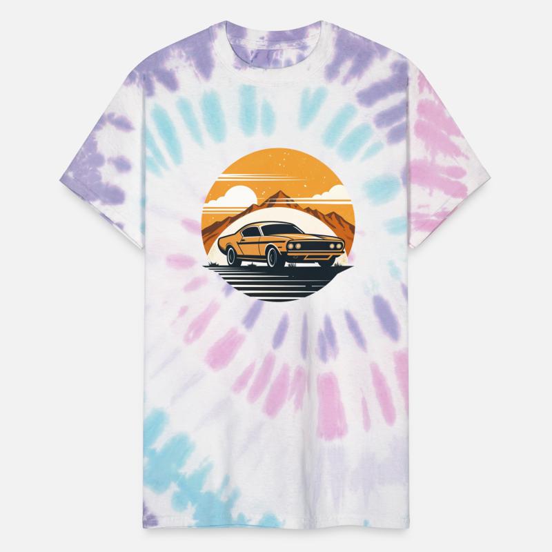 Classic muscle car roaring down dusty desert road