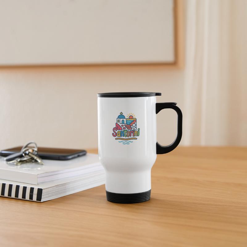 Colorful Graphic of Santorini in Greece