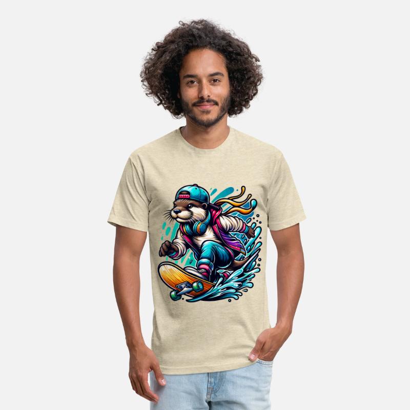 Cool Otter Skateboarding with Headphones Vibrant