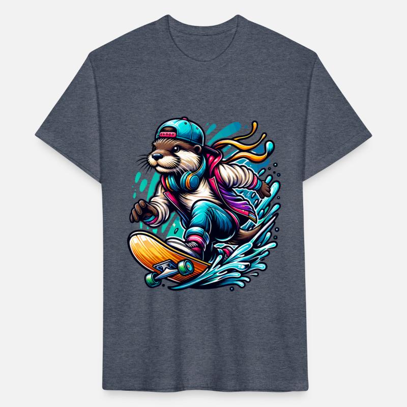 Cool Otter Skateboarding with Headphones Vibrant