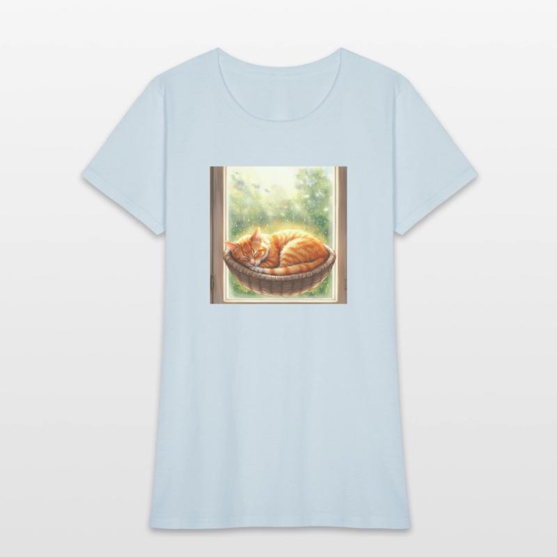 Cozy Cat Napping by Window Scene