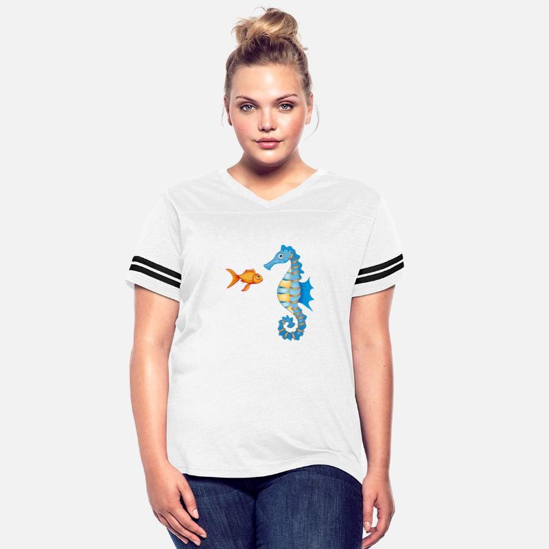 cute cartoon goldfish and seahorse