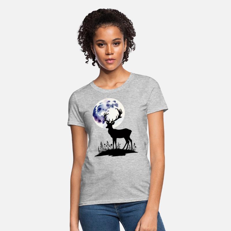 Deer Silhouette Against Watercolor Moon