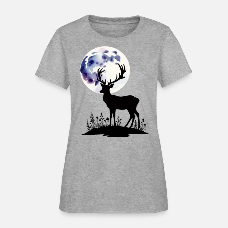 Deer Silhouette Against Watercolor Moon