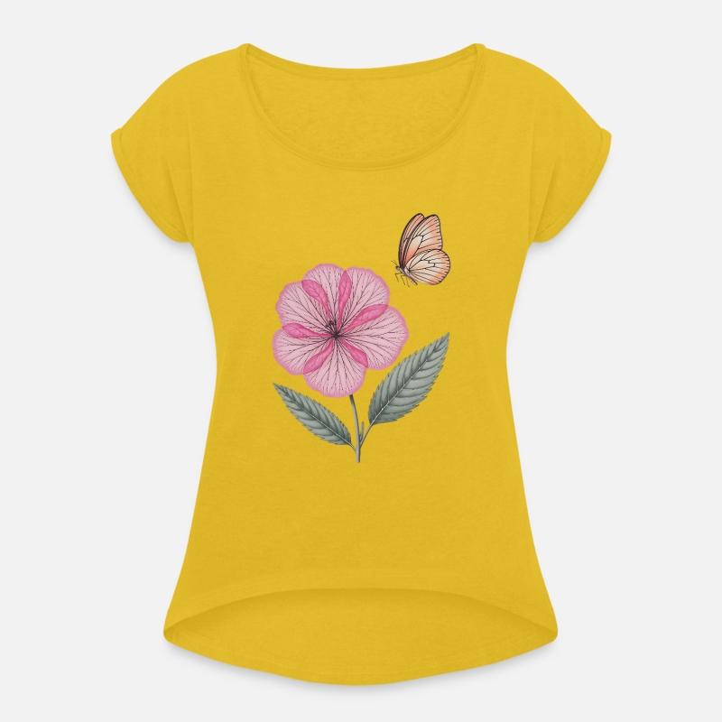 Delicate Pink Flower and Butterfly Illustration