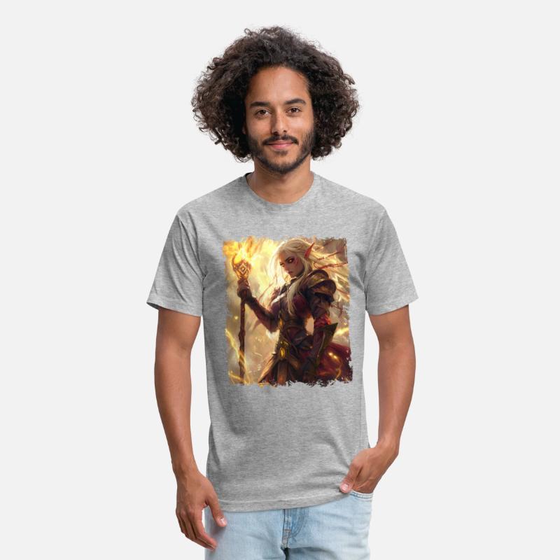 Fiery Elf Mage with Glowing Magical Staff Design