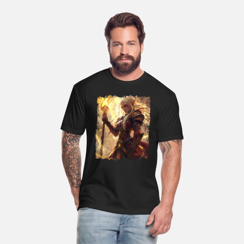 Fiery Elf Mage with Glowing Magical Staff Design