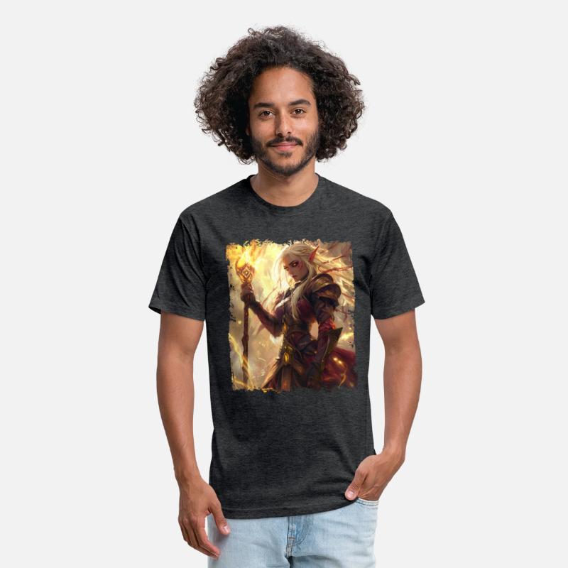 Fiery Elf Mage with Glowing Magical Staff Design