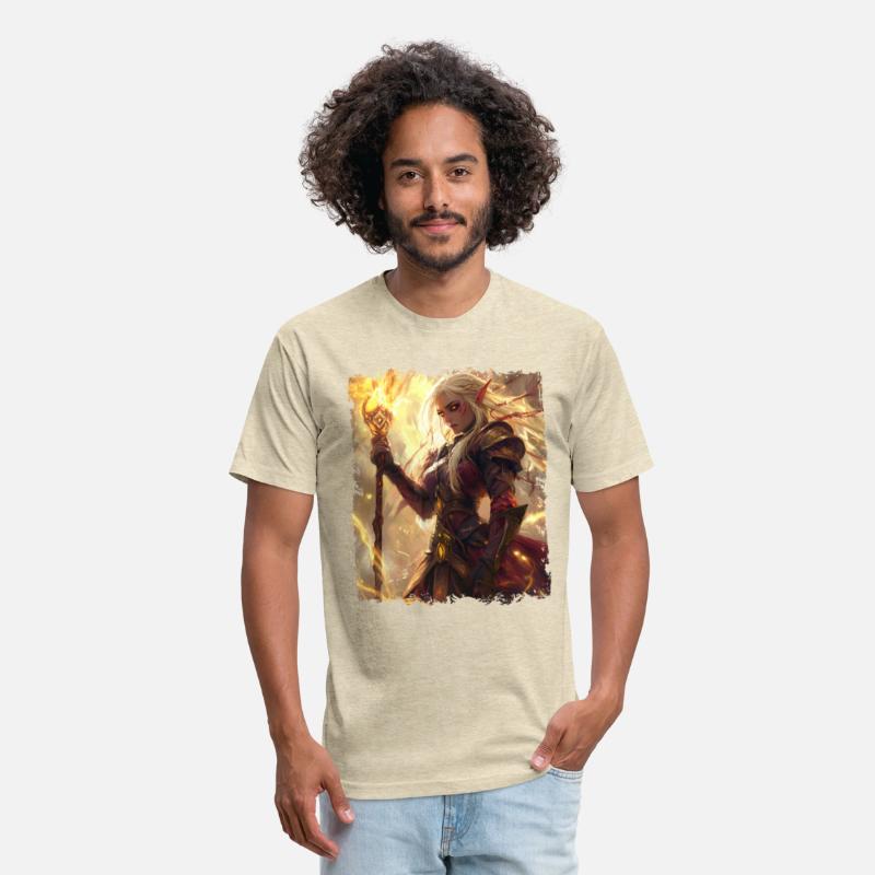 Fiery Elf Mage with Glowing Magical Staff Design