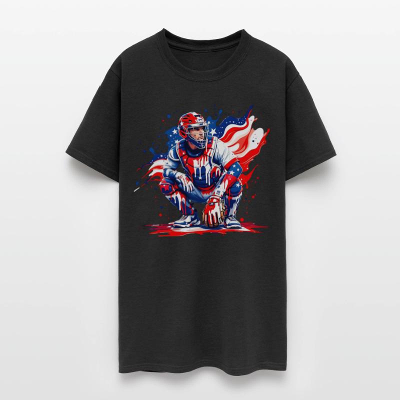 Patriotic Baseball Catcher USA Red White Blue Drip