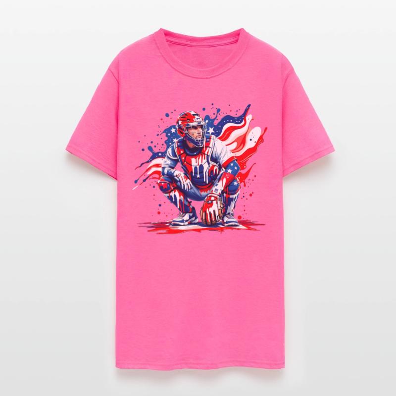 Patriotic Baseball Catcher USA Red White Blue Drip