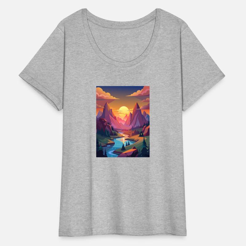 Picturesque Sunset with Mountains and River