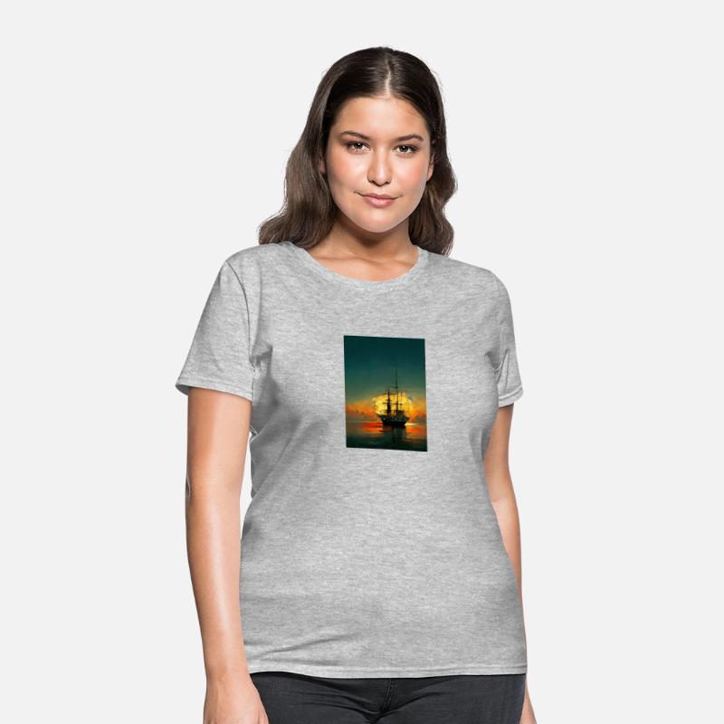 Pirates Ship in sunset great scenery, oil paint