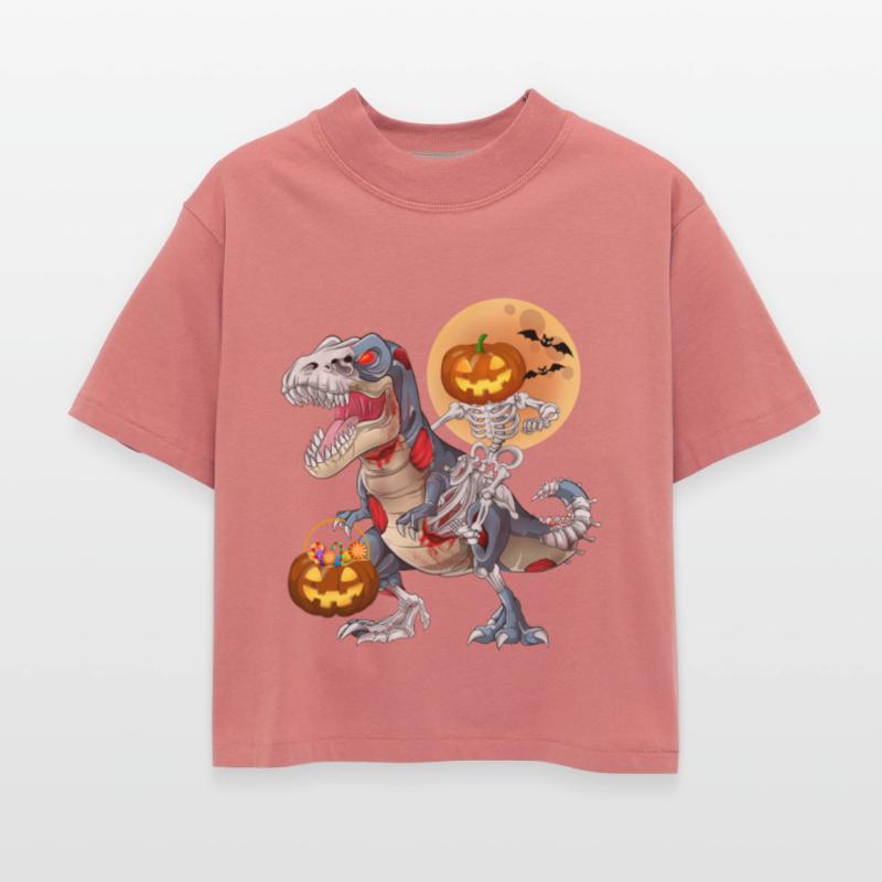 Pumpkin Skeleton Riding Zombie Dinosaur Halloween