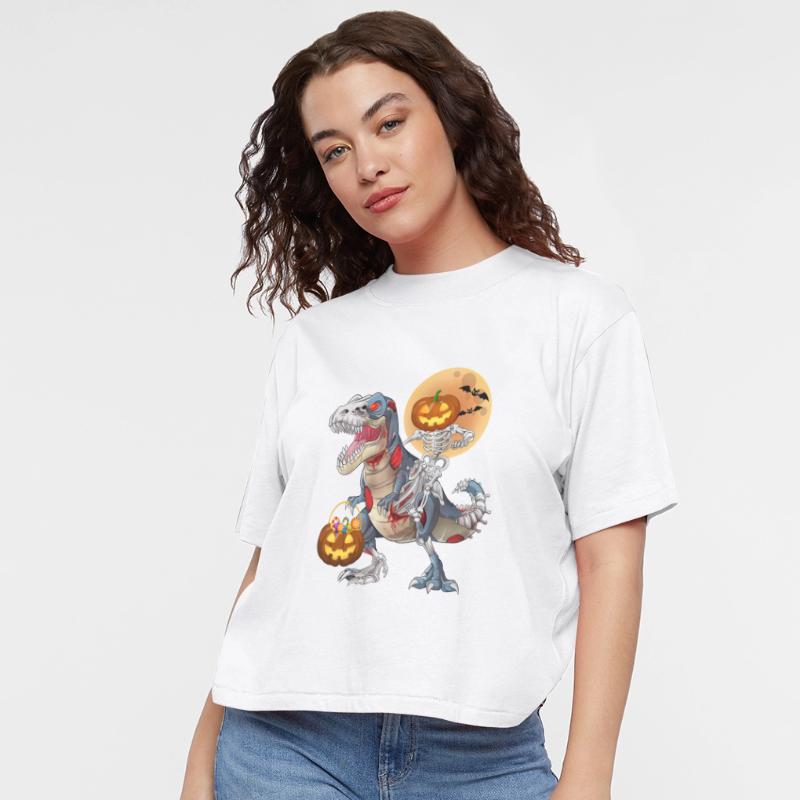 Pumpkin Skeleton Riding Zombie Dinosaur Halloween