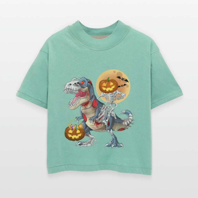 Pumpkin Skeleton Riding Zombie Dinosaur Halloween