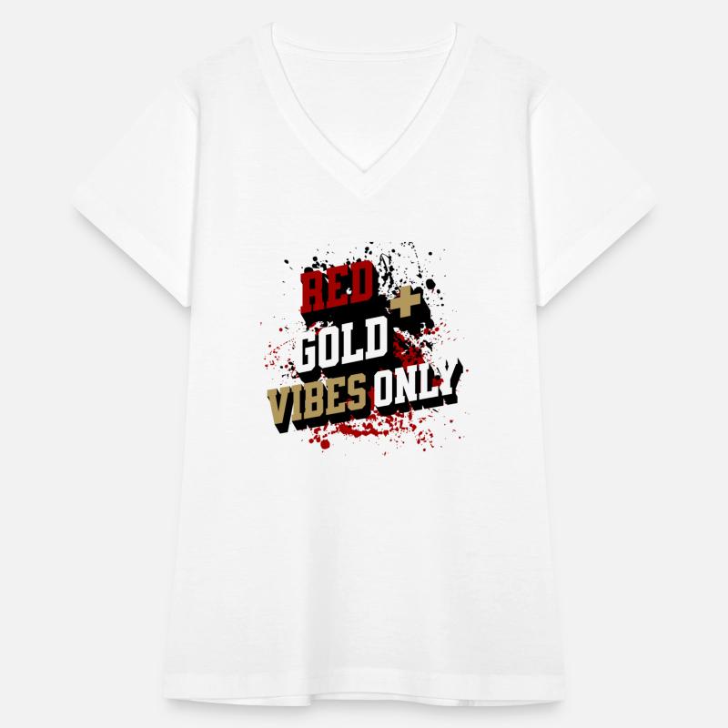 Red and gold vibes only sports shirt, ornament,