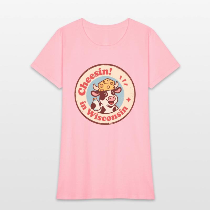 Retro Wisconsin Badge Cartoon Cow in Cheese Hat