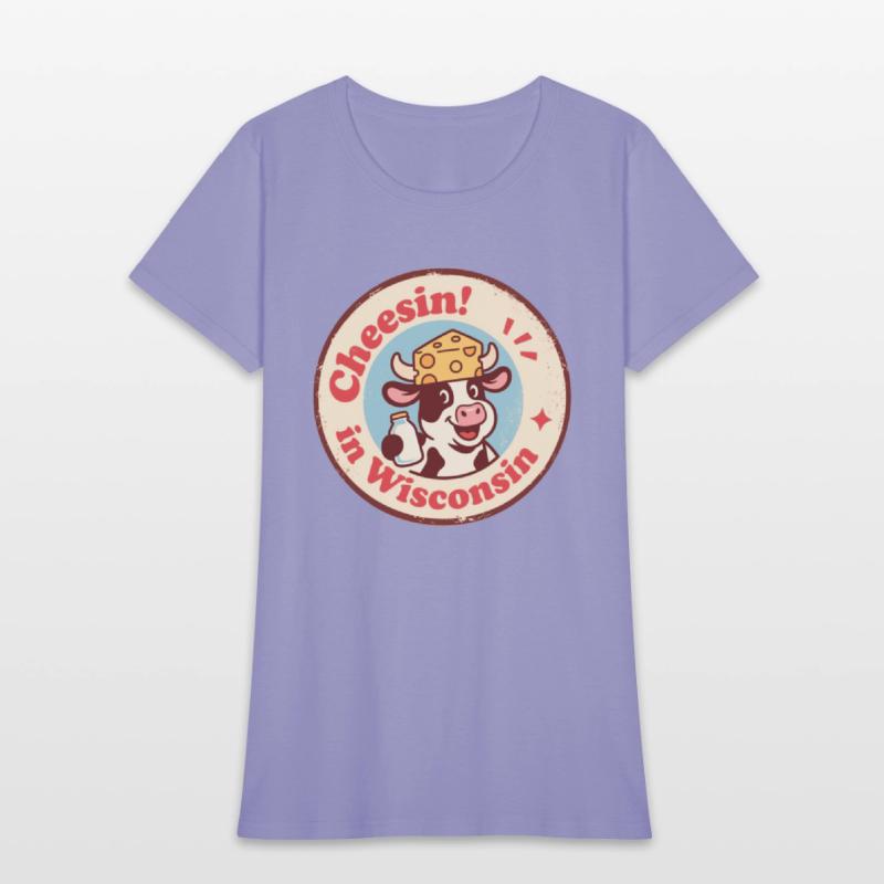Retro Wisconsin Badge Cartoon Cow in Cheese Hat
