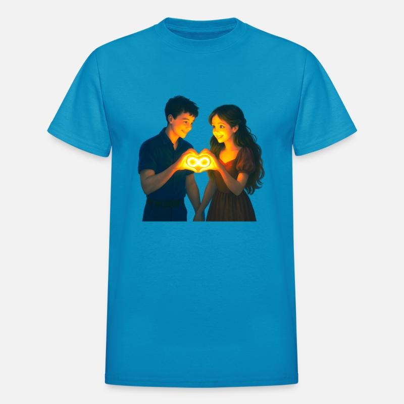 Romantic Couple Holding Glowing Infinity Heart