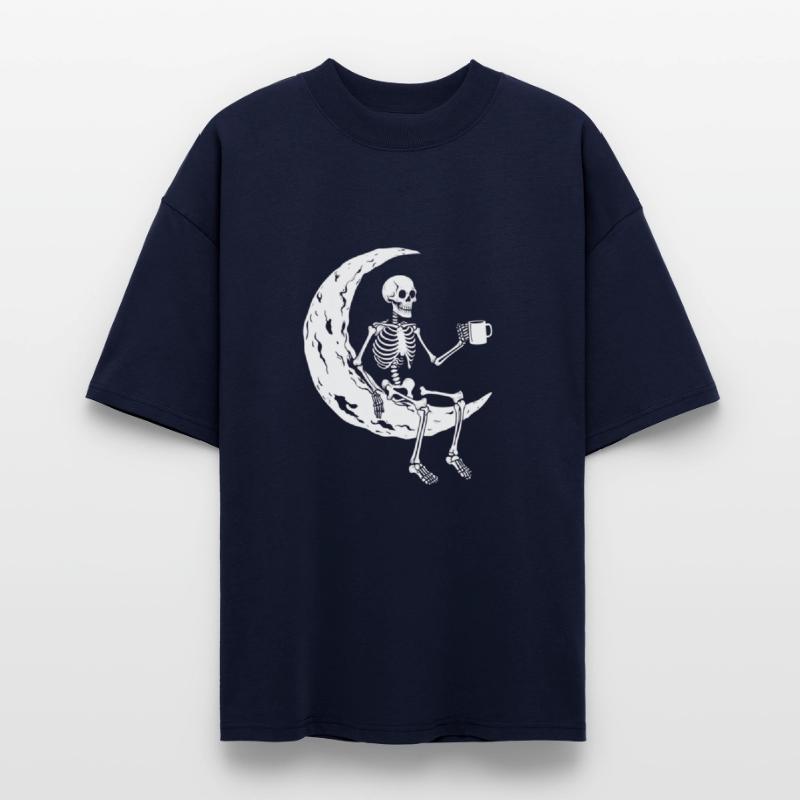Skeleton on Moon Drinking Coffee