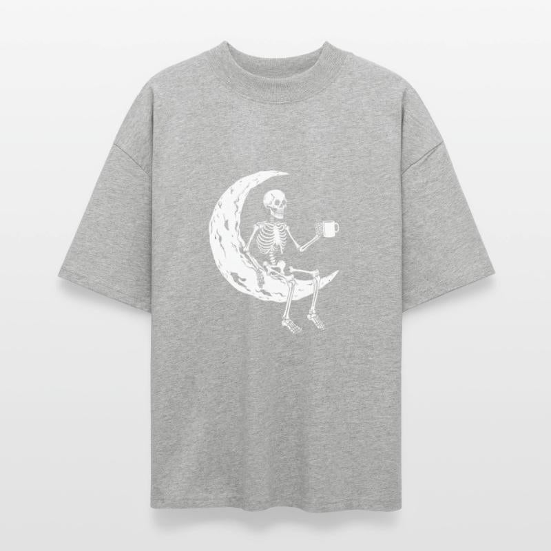 Skeleton on Moon Drinking Coffee