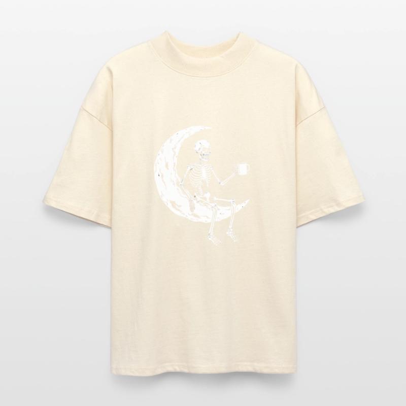 Skeleton on Moon Drinking Coffee