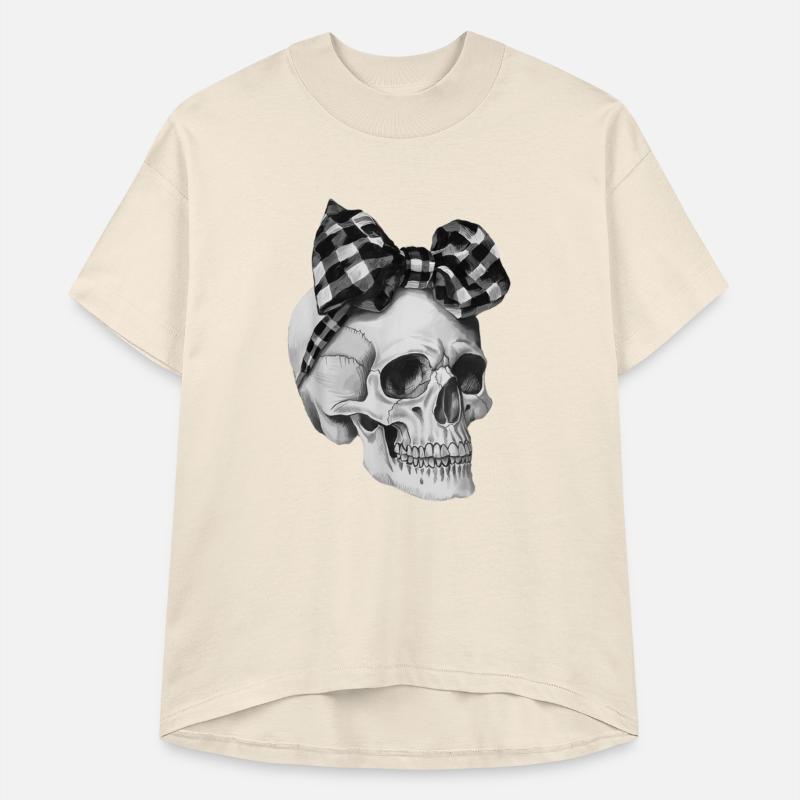 Skull Coquette Bow Halloween black and white check