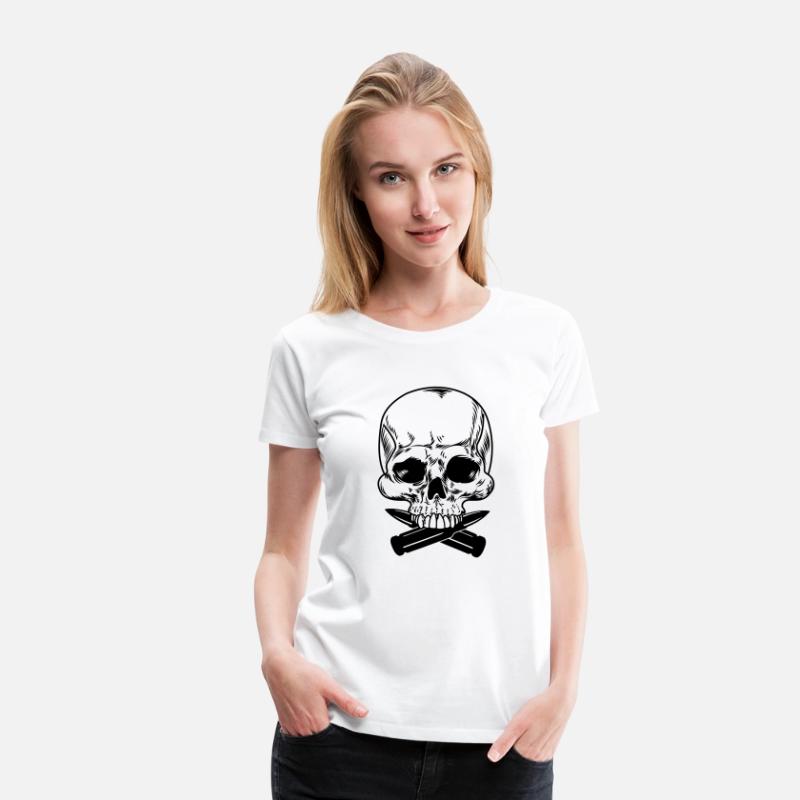 Skull with two bullets crossed under the teeth