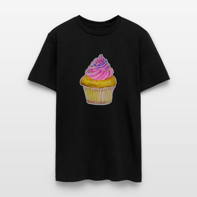 Strawberry cupcake watercolor illustration