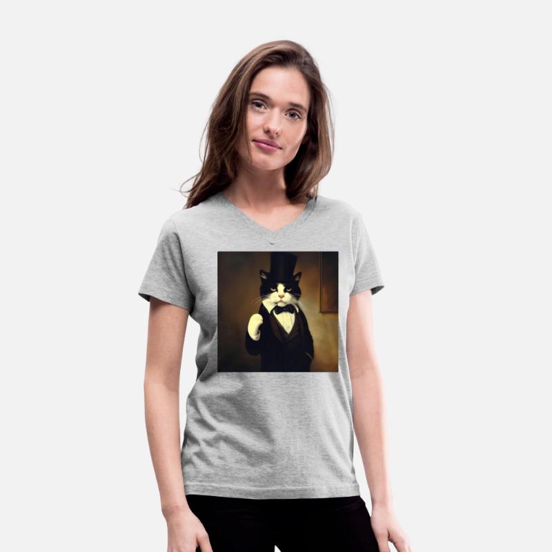 The cat in the image is wearing a sweater and funn