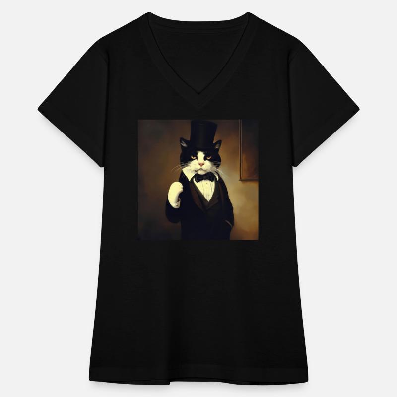 The cat in the image is wearing a sweater and funn