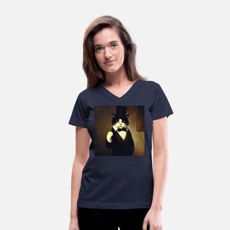 The cat in the image is wearing a sweater and funn