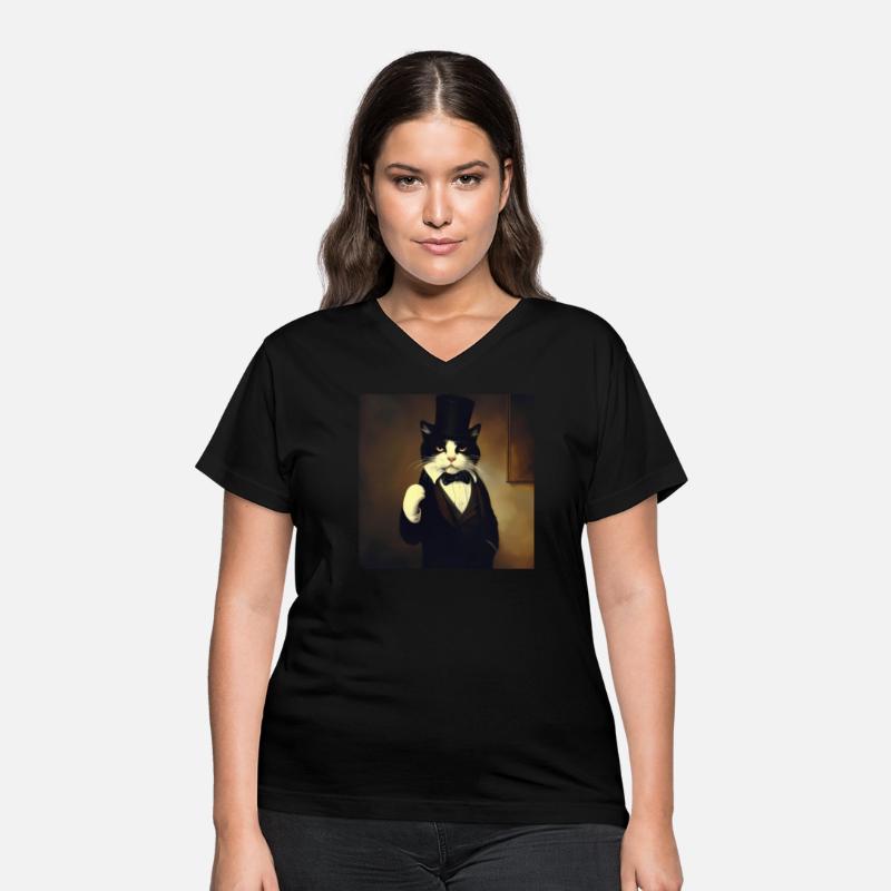 The cat in the image is wearing a sweater and funn