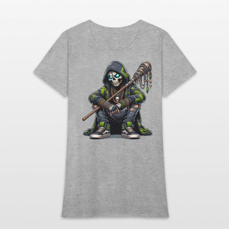 Urban Skull Shaman in Camo Hoodie with Tribal Staf