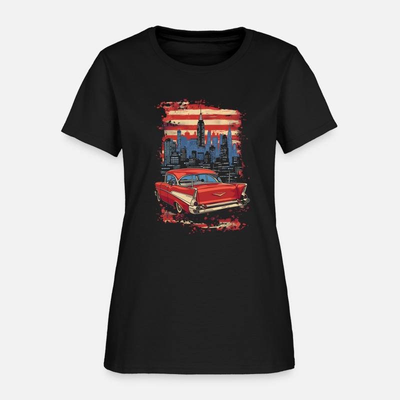 US Flags Vintage Car Shirt Patriotic Classic Car