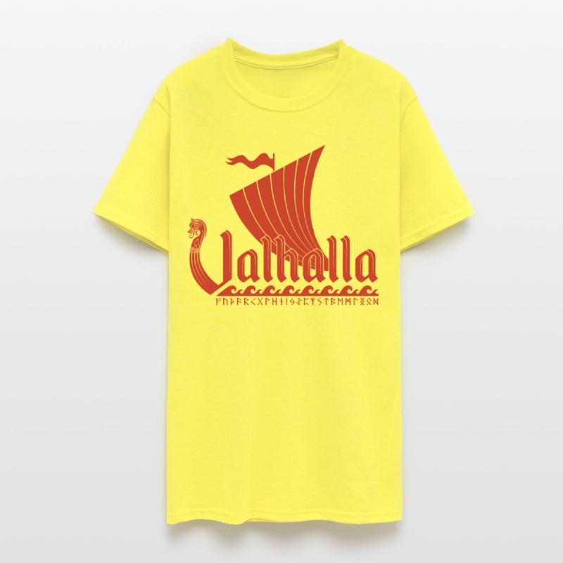 Valhalla viking ship futhark runes red