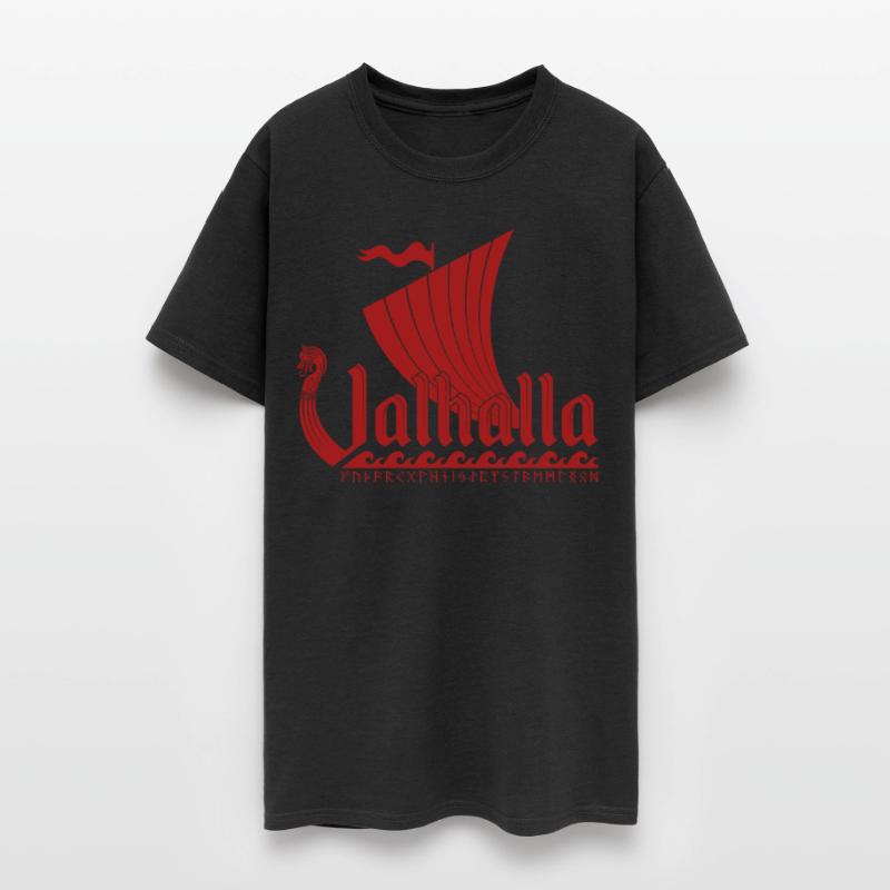 Valhalla viking ship futhark runes red