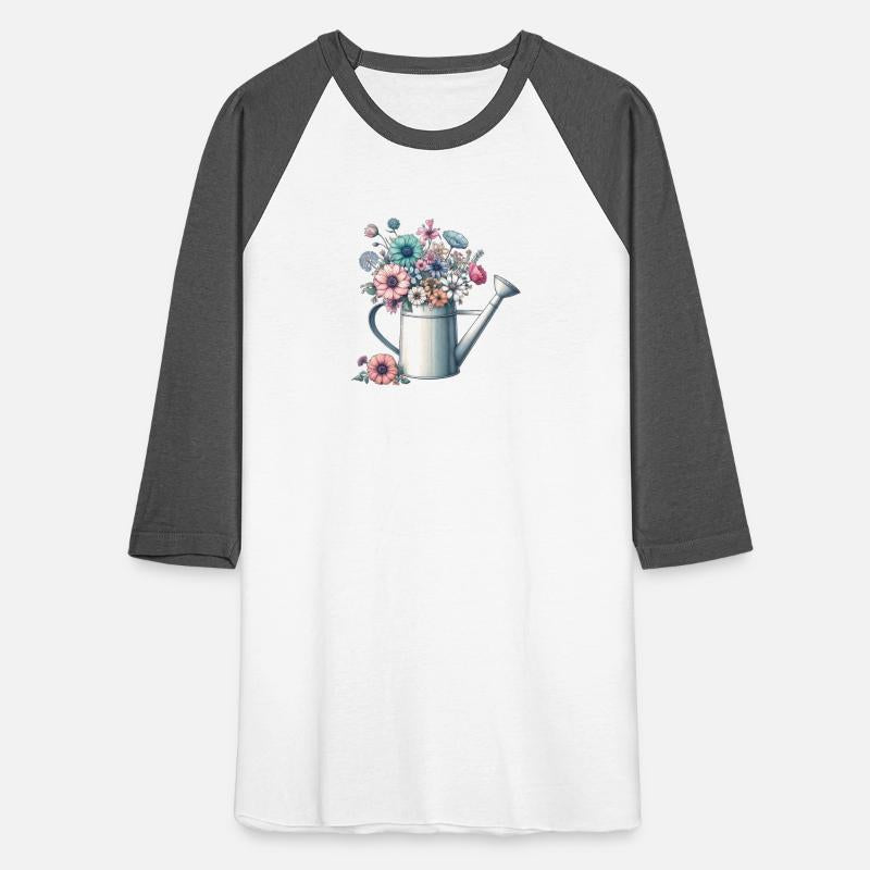 Watering can, lushly filled with pastel-flowers